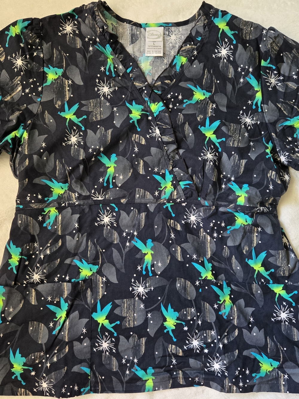 Women's Disney Tinkerbell Print Scrub Top